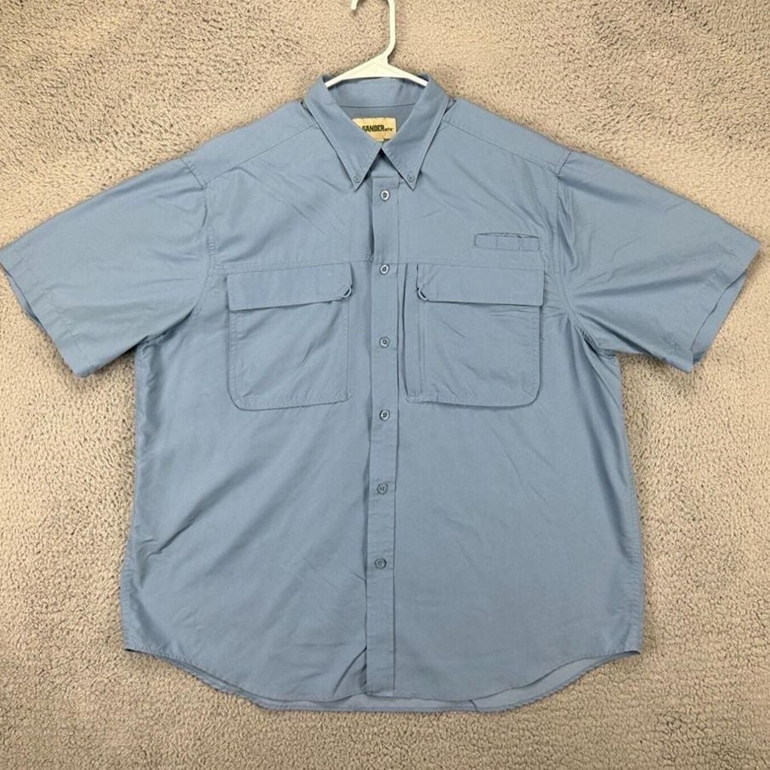 Gander Mountain Shirt Adult XL Blue Fishing Button Down Flap Pockets Outdoor Men