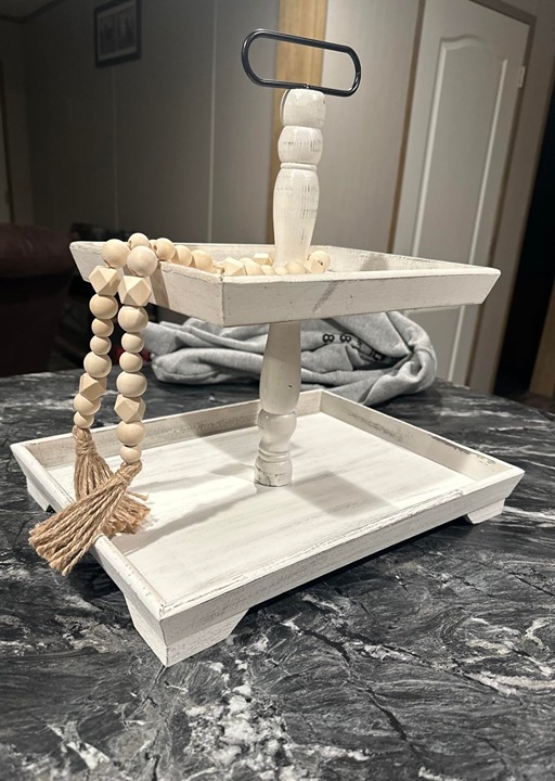 Farmhouse Tiered Tray Stand: Rustic Wood 2-Tier Serving Tray Decor