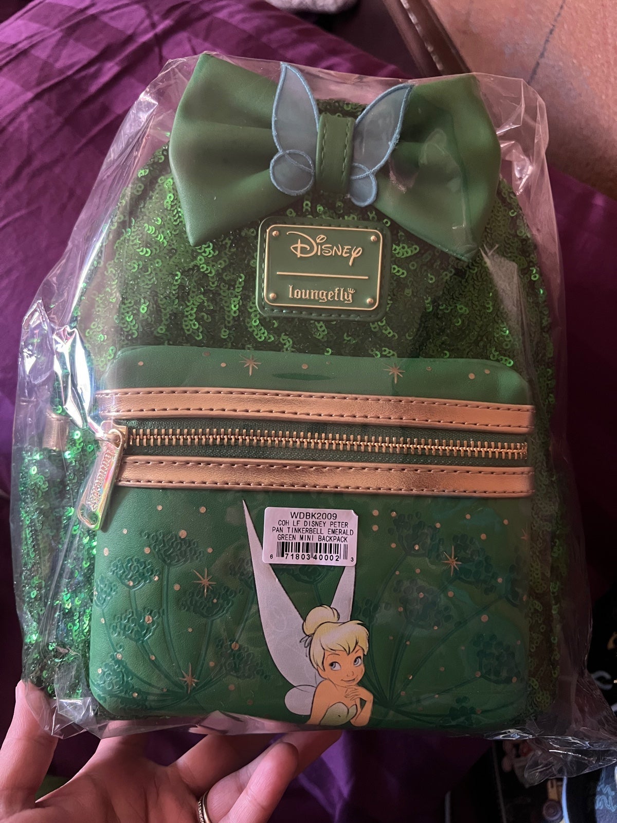 Loungefly Tinkerbell Green Sequin Mini Backpack *
