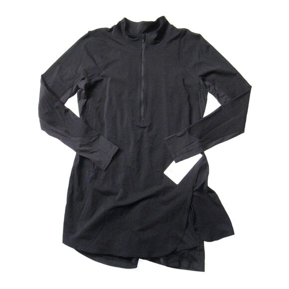 NWT Lululemon Nulux Long-Sleeve Tennis Dress in Black Stretch Slim Fit 12 148