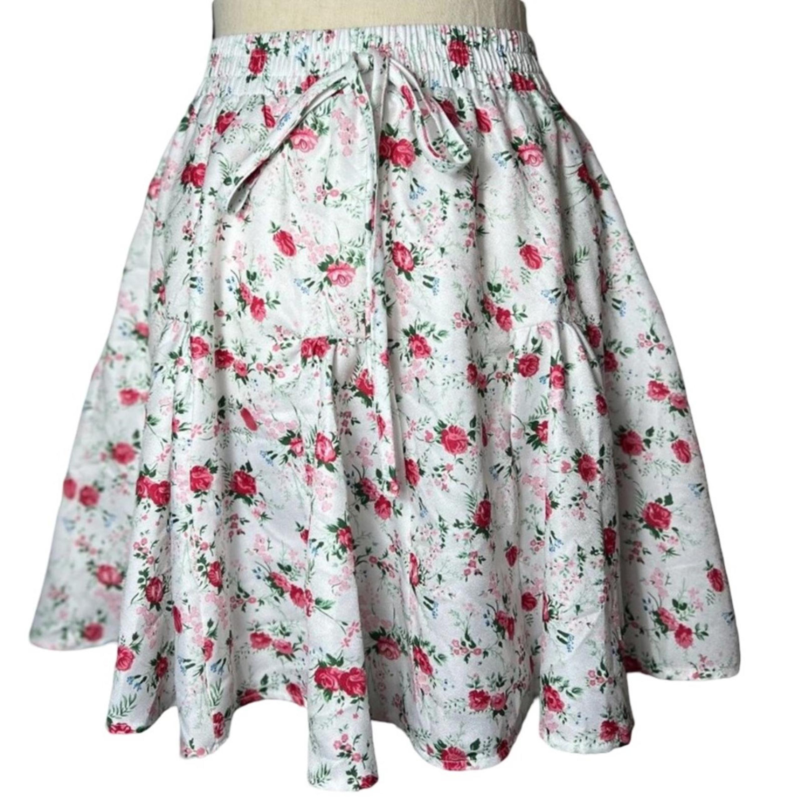 Lulus Mini Tiered Pink and Green floral Elastic Waist Skirt Size XS
