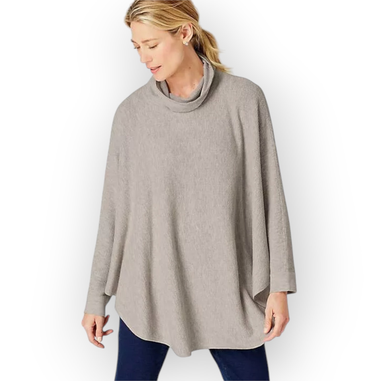 J.Jill PureJill OS Poncho Sweater Waffle Turtleneck Oversize Cowl FREE SHIPPING