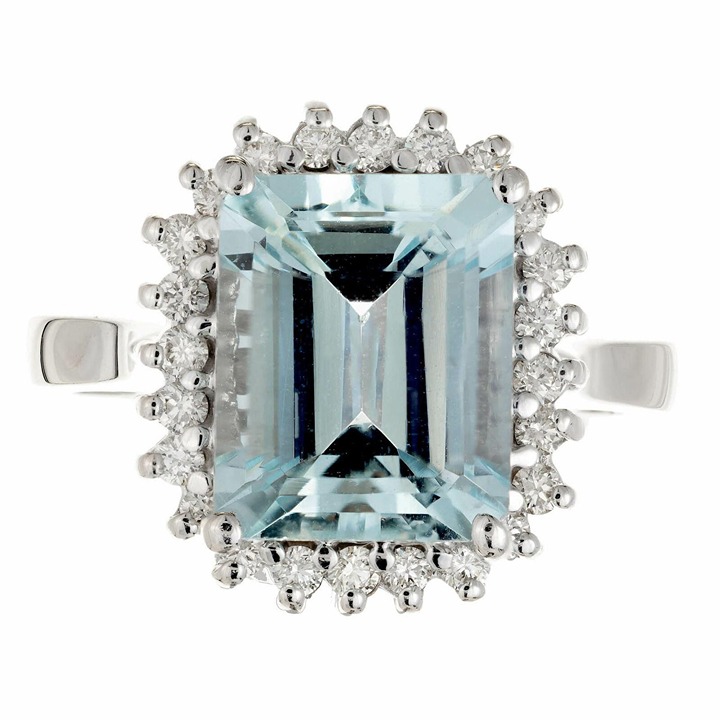 3.85Ct Natural Emerald Aquamarine & Diamond Halo Solitaire Ring 14k White Gold