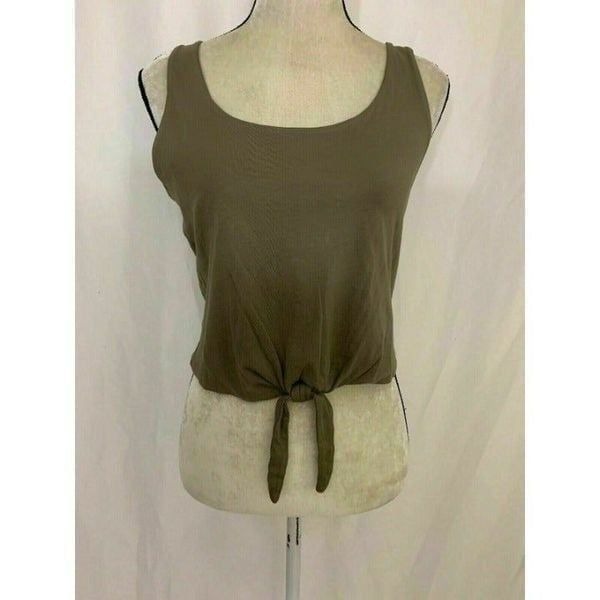 Splendid Womens New Solid Taupe Brown Scoop Neck Crop Tank Top 100% Cotton Small