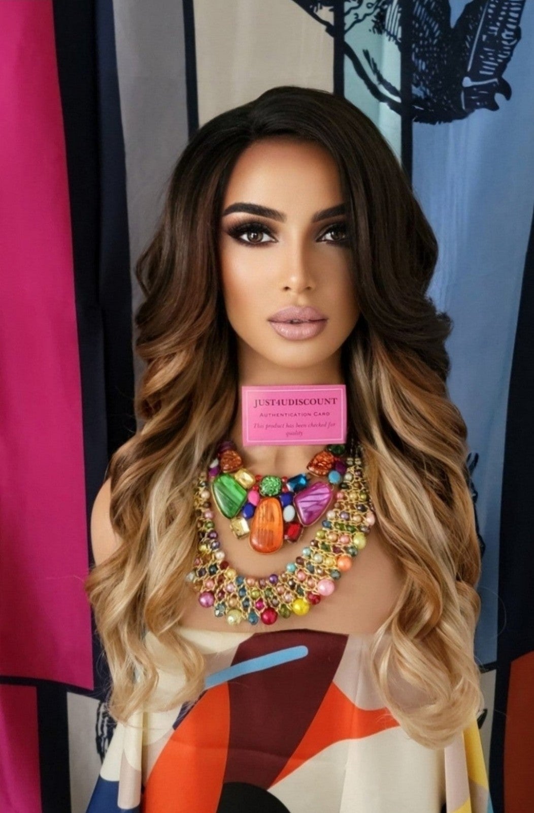 Celebrity Triple color big divaqueen wavy lace front wig blonde golden brown