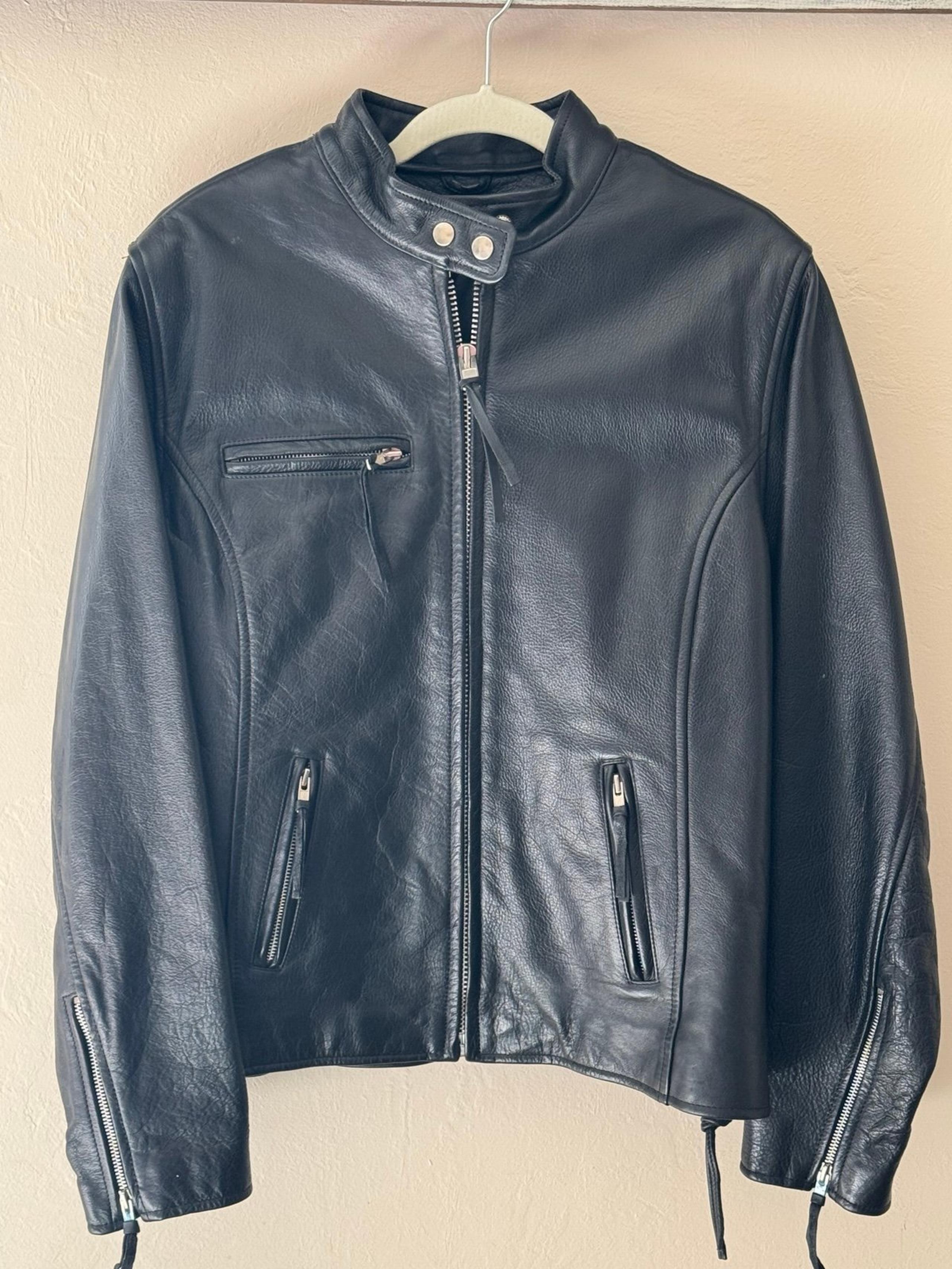 Men/Women Vtg Wilson’s Black Leather Jacket Motorcycle Riding Gear Zipper Lining