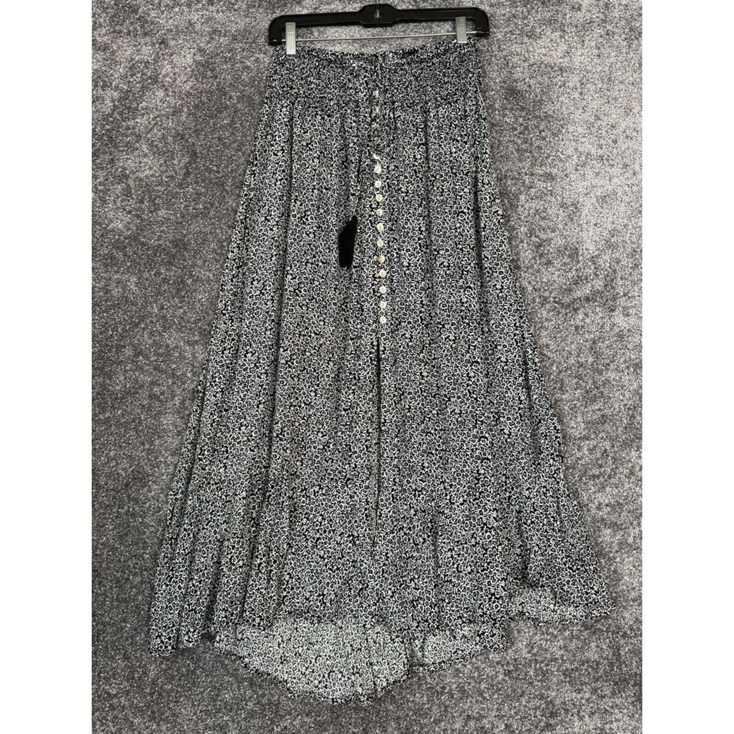 Rachel Zoe Maxi Skirt Womens Large Floral Ruffle Slit Whimsigoth Button