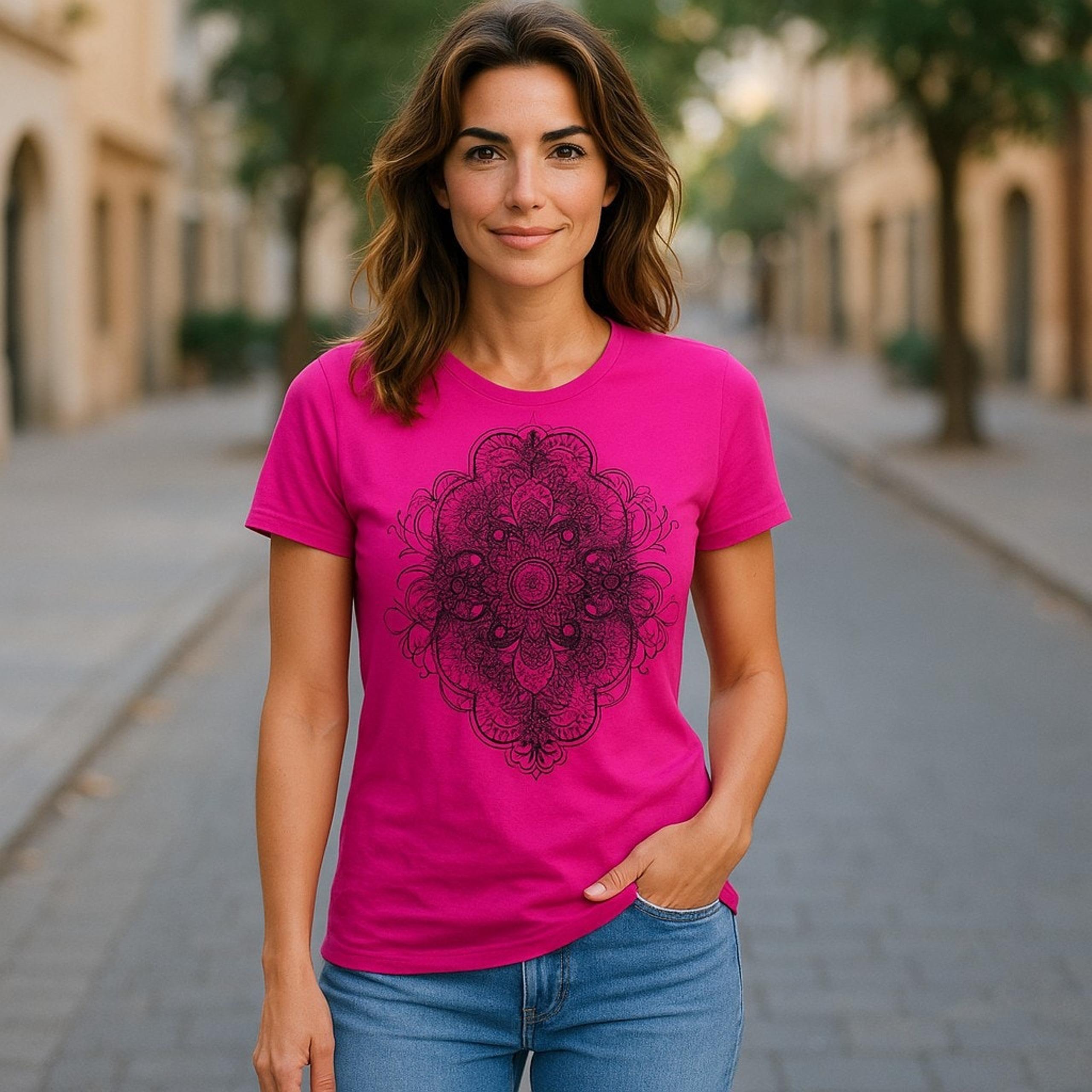Faded Glory Womens Tee Size Small 4 6 Pink Indian Design Burnout Fabric
