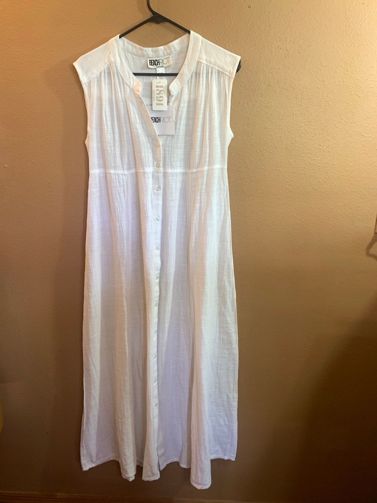 Beach Riot White Sleeveless Button-Down Maxi Dress - S