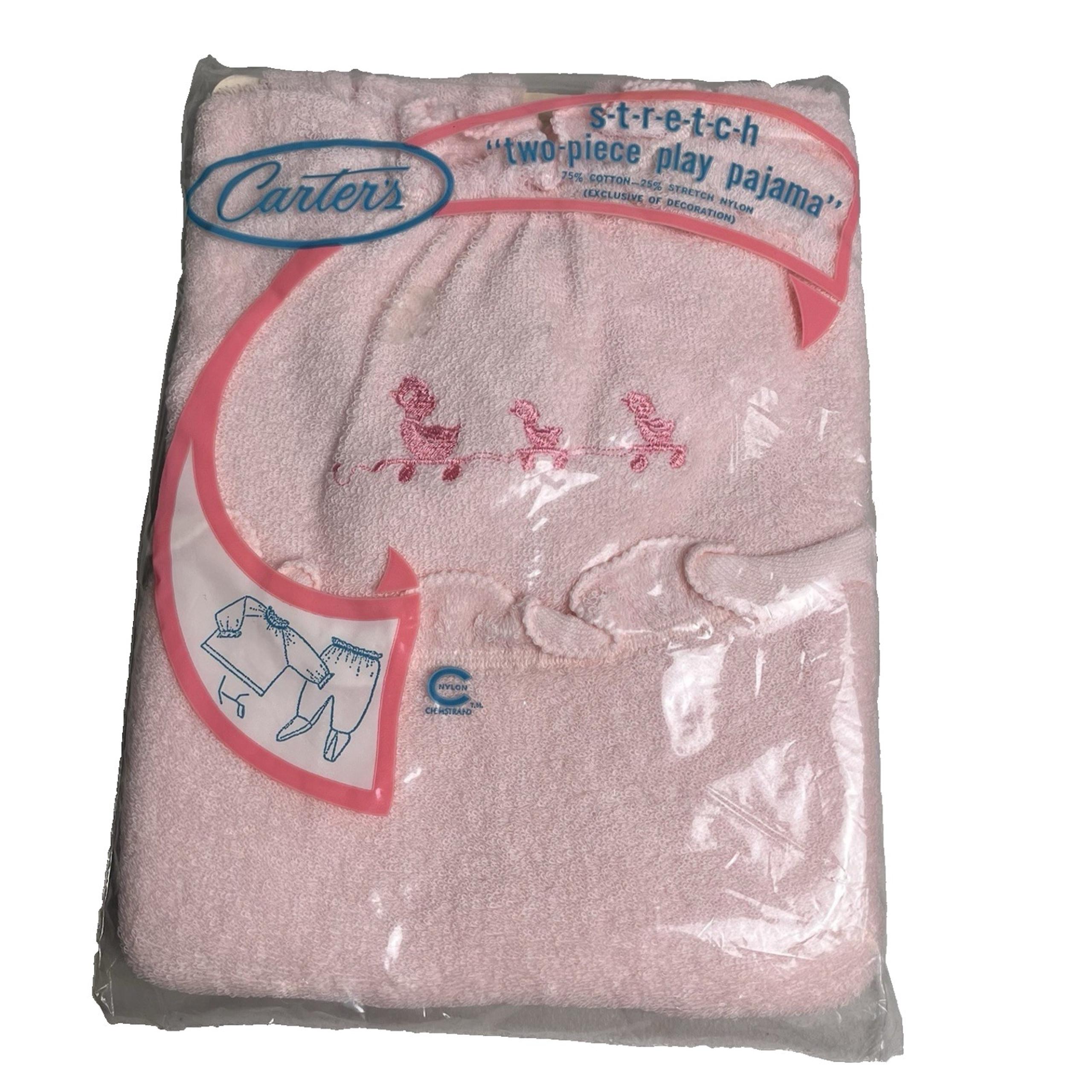 Vintage Carters Pink Stretch Terry Cloth Pajama 2 Piece Baby Girl Large to 26 lb