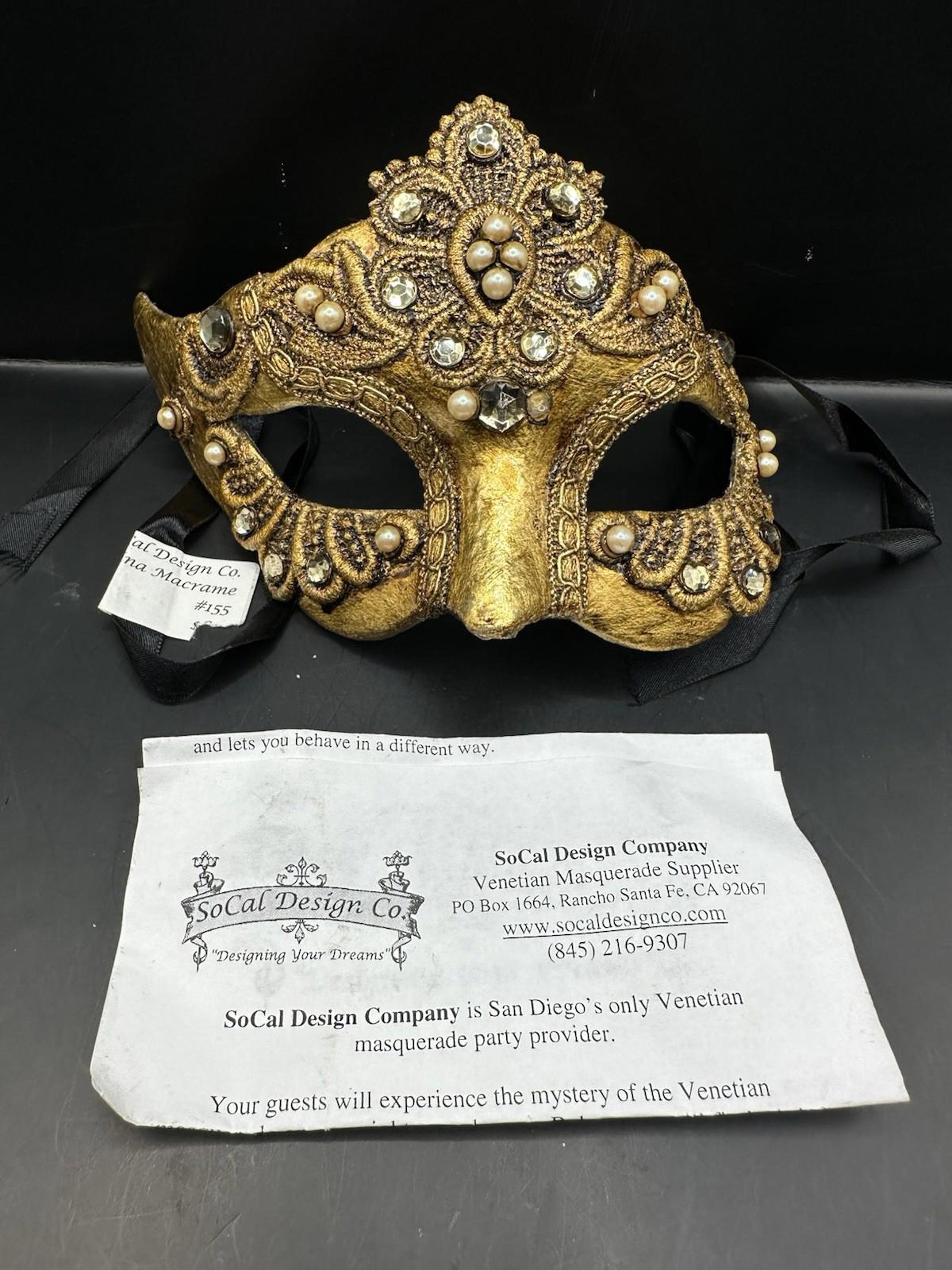 SoCal Design Co. Venetian Masquerade Mask #155 Colombina Macrame Gold NWT