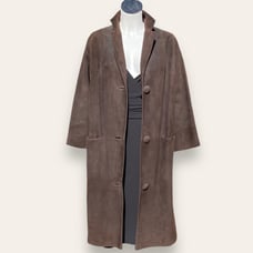Slouchy Suede Chocolate Brown Vintage Over Coat Lined Medium