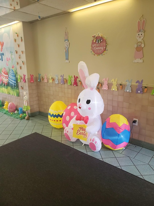 6 FT Easter Inflatables Outdoor Decorations Bunny and 3 Colorful Eggs
