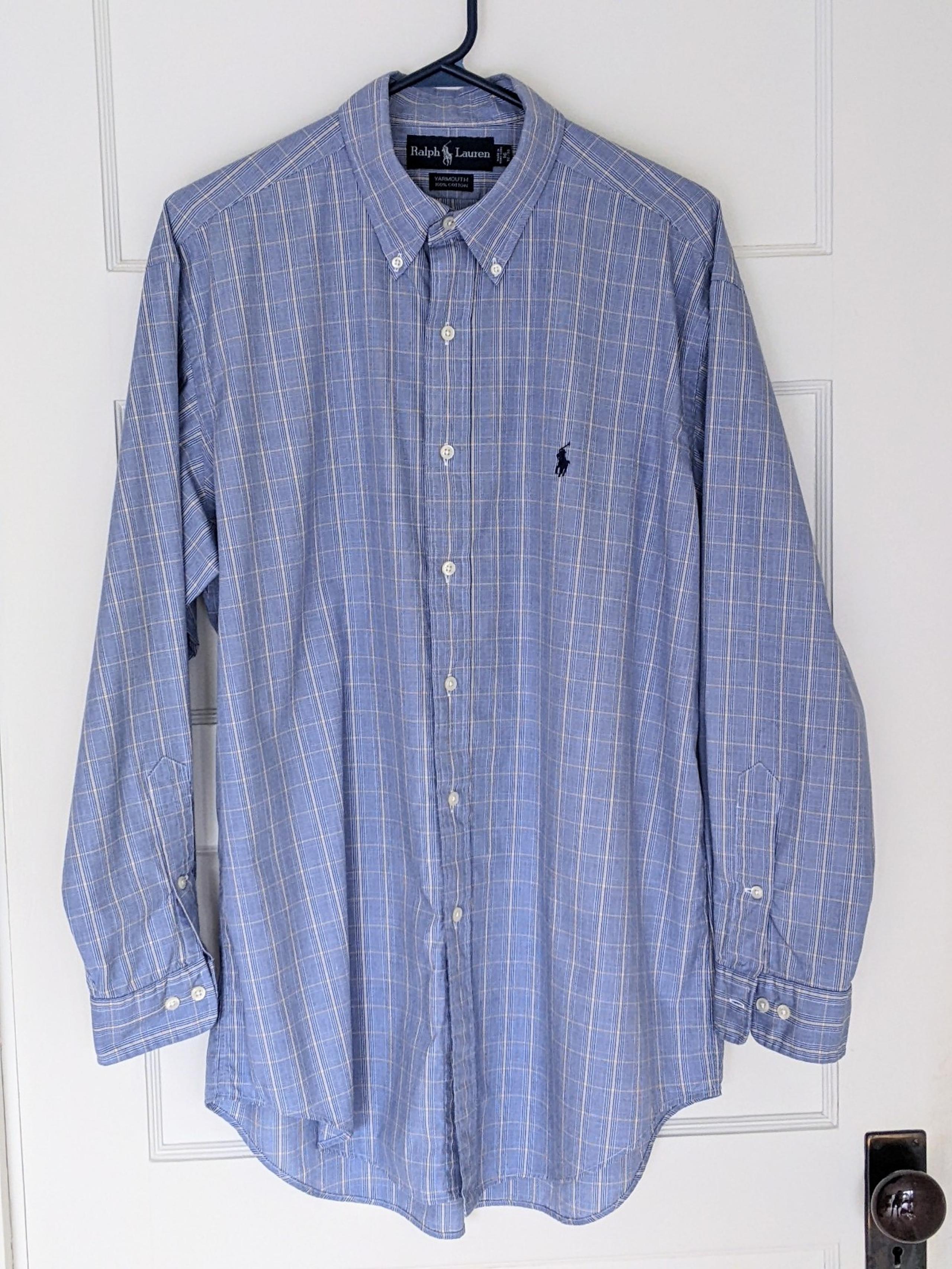 Vtg Ralph Lauren Shirt 16 32/33 Blue Yellow Plaid Yarmouth Oxford Dress Long Slv