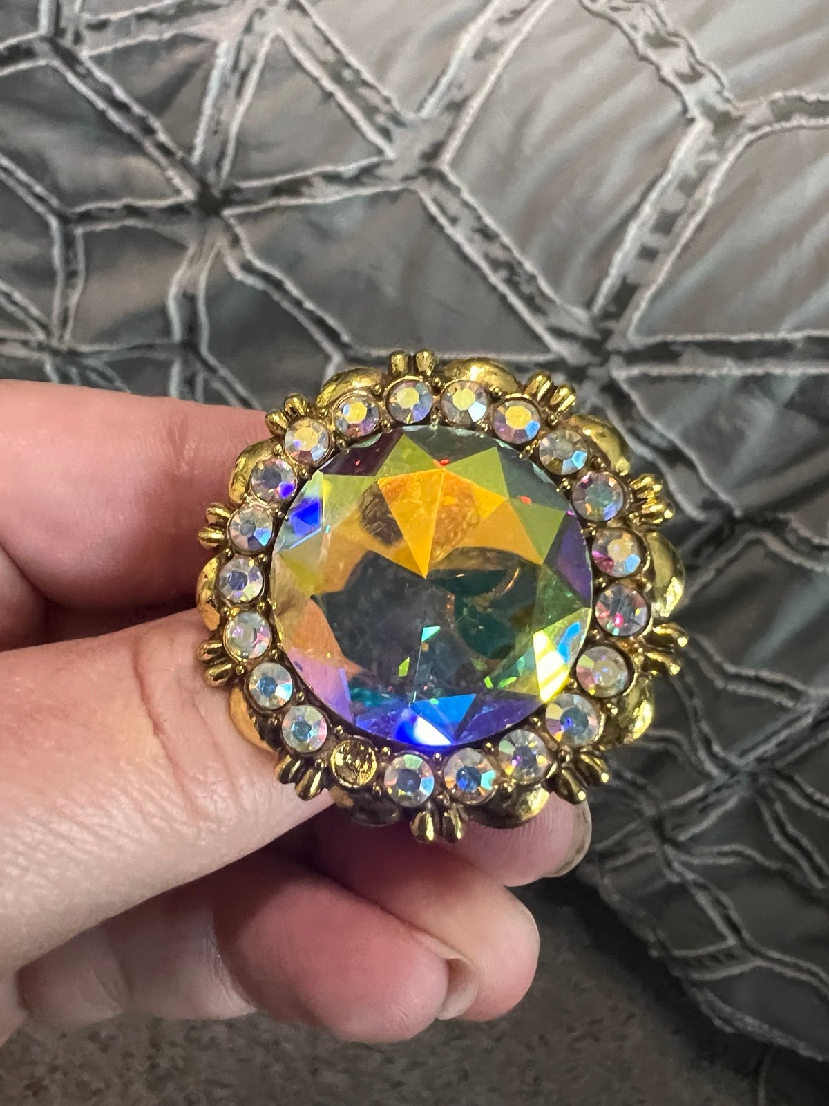Stunning Glittery AB aurora borealis stone adjustable ring by art by Amy