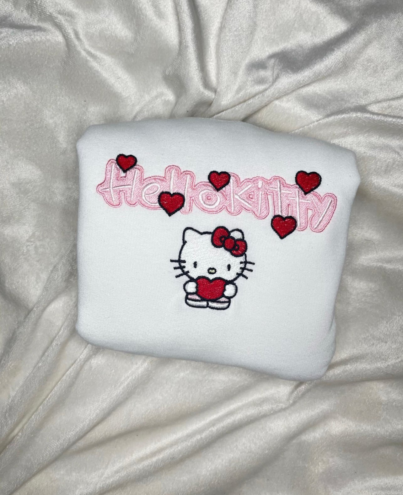 Hello Kitty Hearts Custom Embroidered Crewneck Sweatshirt