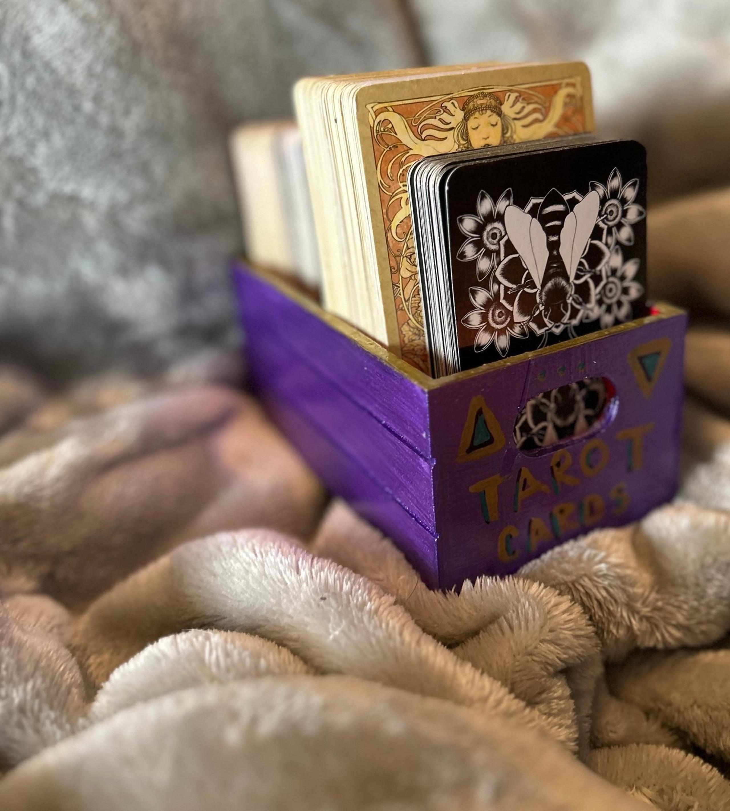 Tarot / Oracle card box - card holder - hand painted