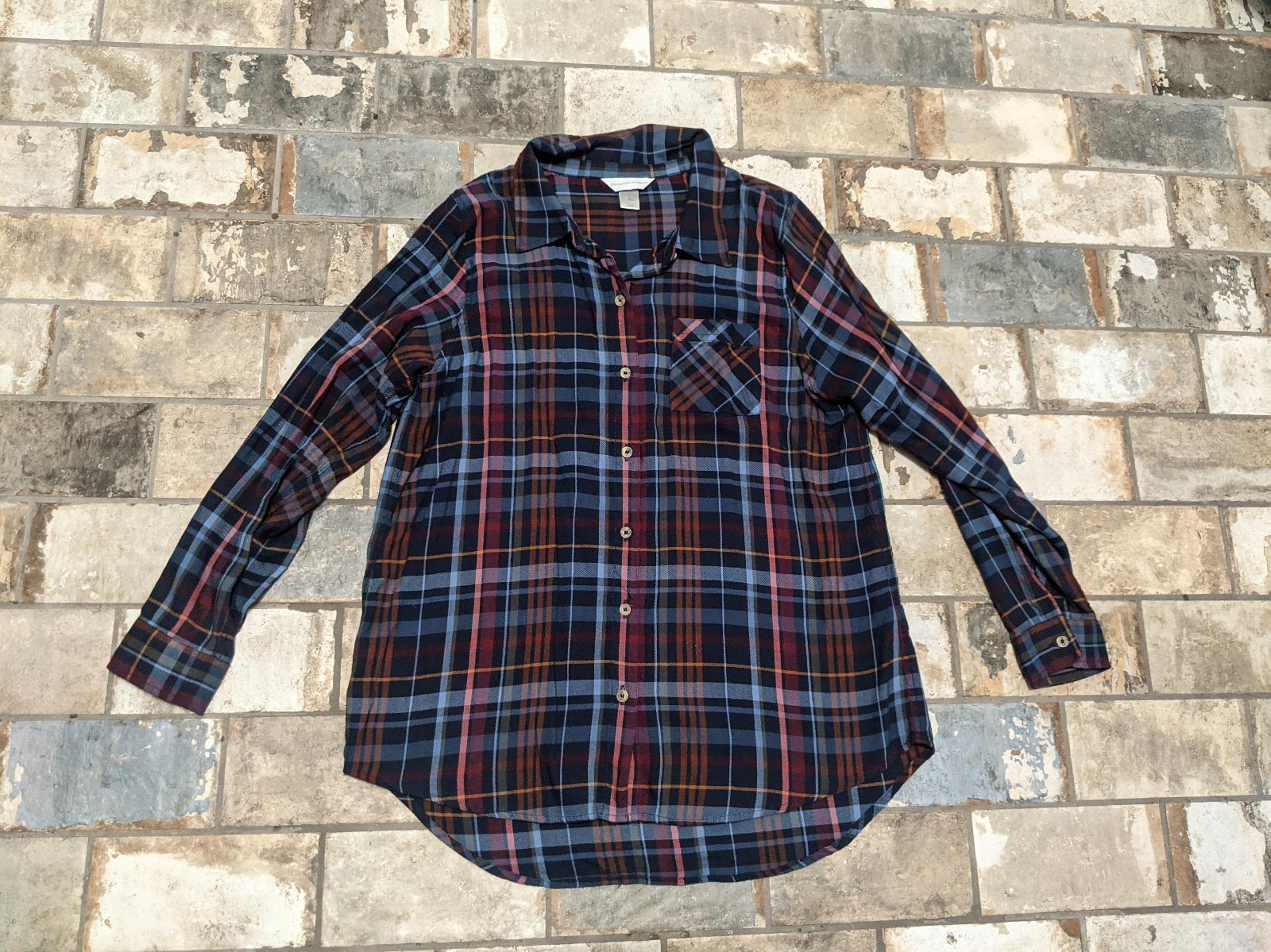 Christopher & Banks Women's Medium Plaid Button Down Shirt Blouse