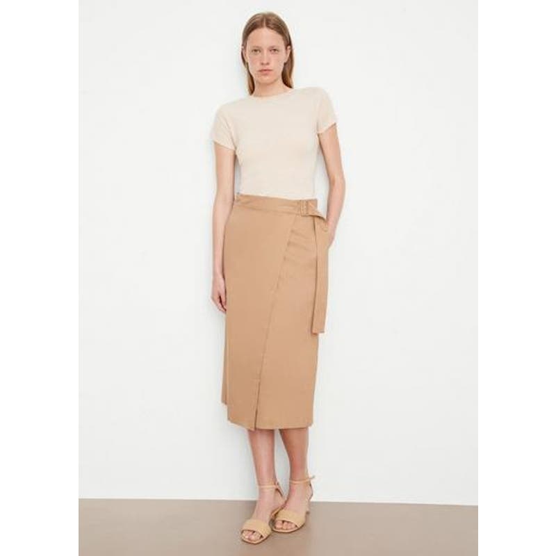 Vince Women's Brown Buckle Linen-Blend Wrap Skirt Size 8 NWT