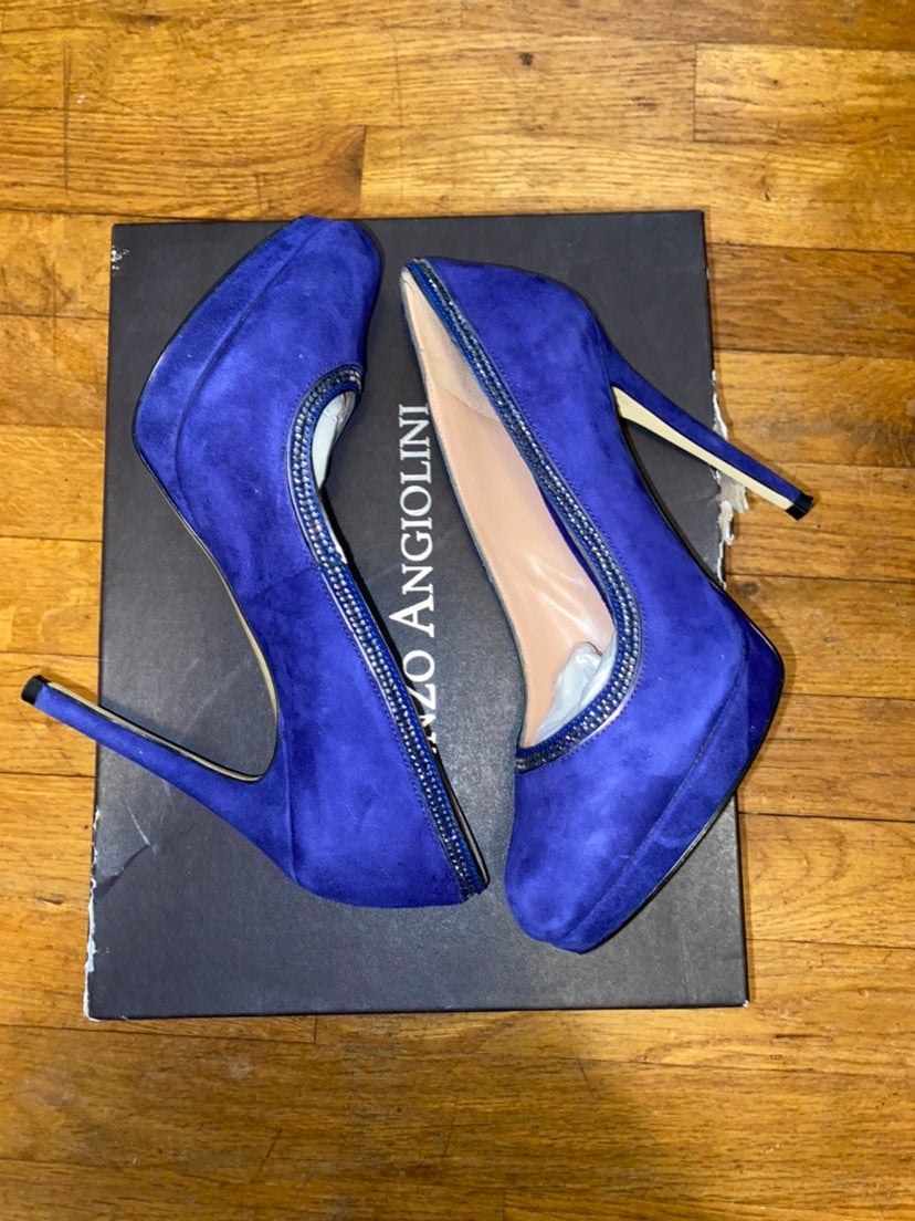 Enzo Angiolini Easymone Blue Suede Platform Pump Heels