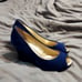 Lilly Pulitzer Resort Chic Wedge Bomber Blue Suede 7 Open Toe Wood Wedge EUC