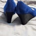 Lilly Pulitzer Resort Chic Wedge Bomber Blue Suede 7 Open Toe Wood Wedge EUC