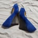 Lilly Pulitzer Resort Chic Wedge Bomber Blue Suede 7 Open Toe Wood Wedge EUC
