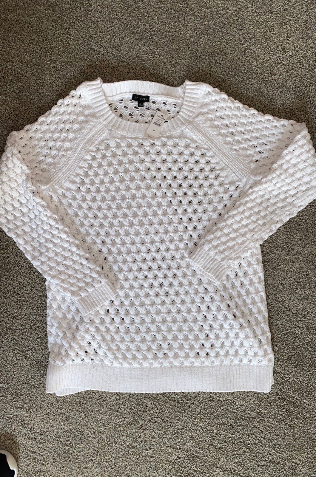 Bateu Neck Open Stich Sweater - Med- Whi