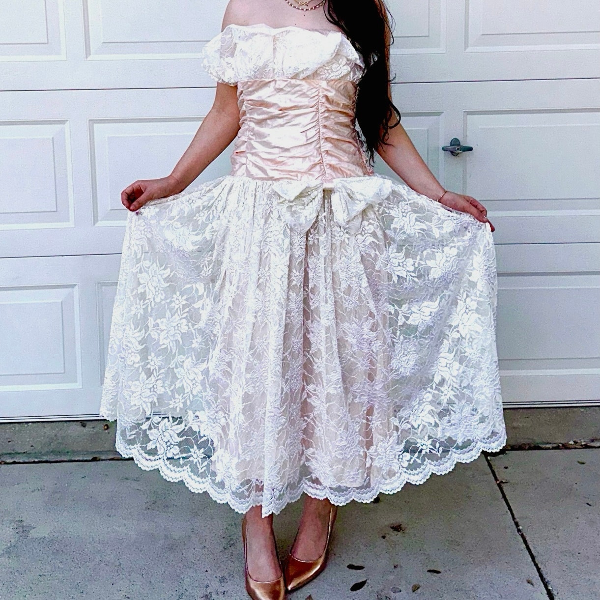 Vintage Miss Ashlee 80s 90s Lace Formal Dress 12 8 6 Pink Ruched Coquette Prom