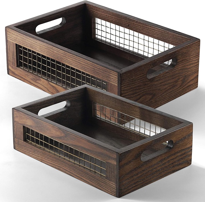 Wooden Countertop Baskets Set of 2 for Kitchen, Bathroom, Pantry