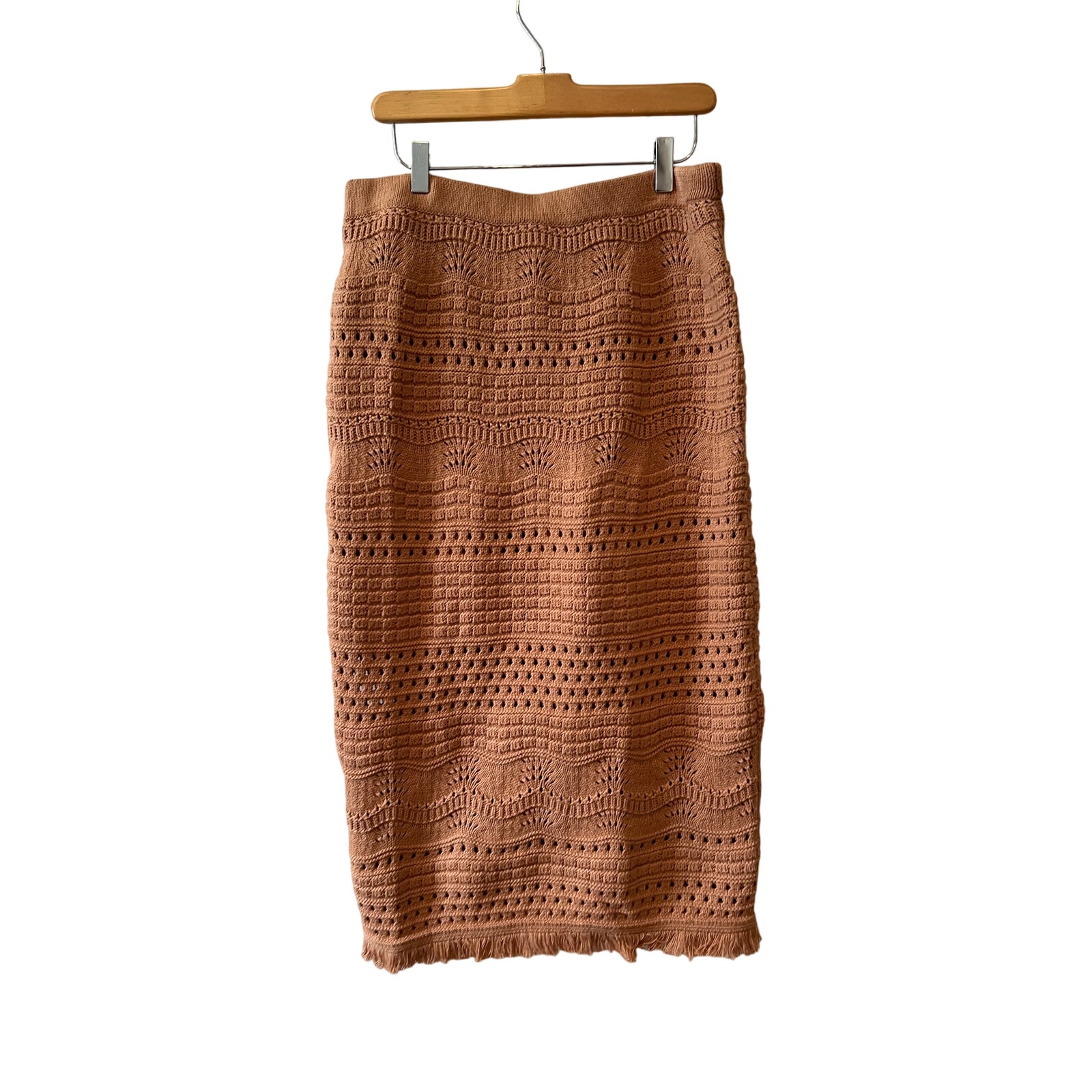 House of Harlow 1960 Revolve Crochet Sweater Midi Skirt Mocha Brown L