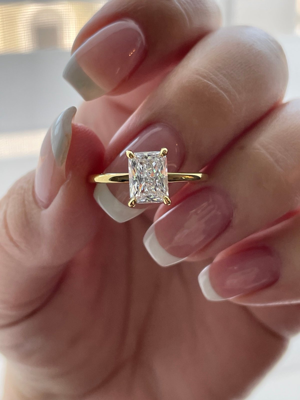 Yellow Gold over Sterling silver 925 engagement ring with 2CT radiant cut CZ