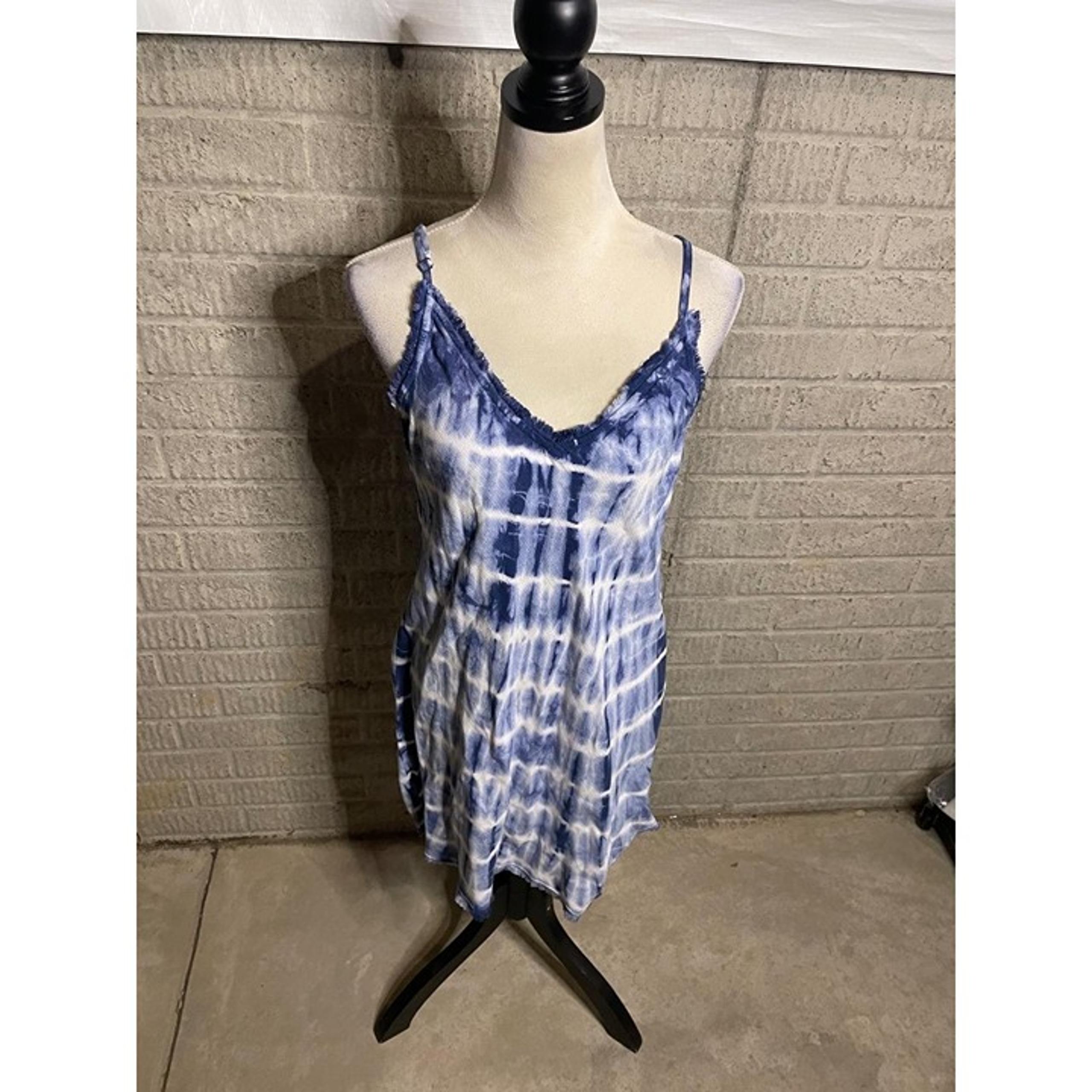 Bella Dahl Tencel Blue Tie Dye Frayed Hem Sundress  Size Medium