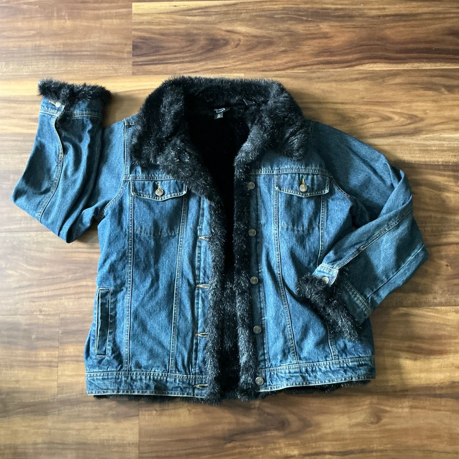 Dennis Basso Blue Jean Denim Jacket W/Removable Faux Fur Lined Sz M | Y2K Vibes