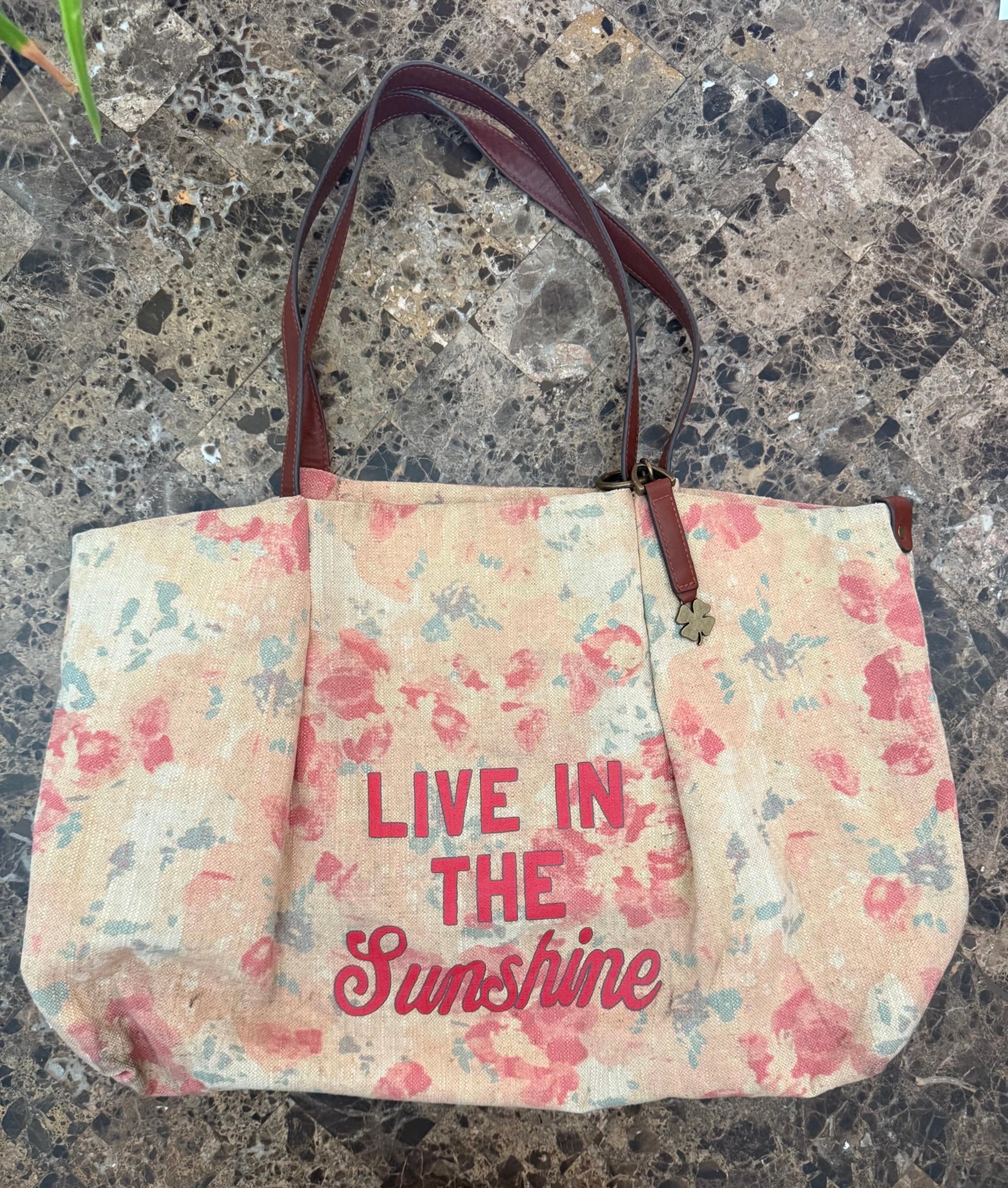 Tote LARGE Lucky Brand  Cotton Linen Canvas Shopping Tote Bag LIVE IN THE SUNSHI
