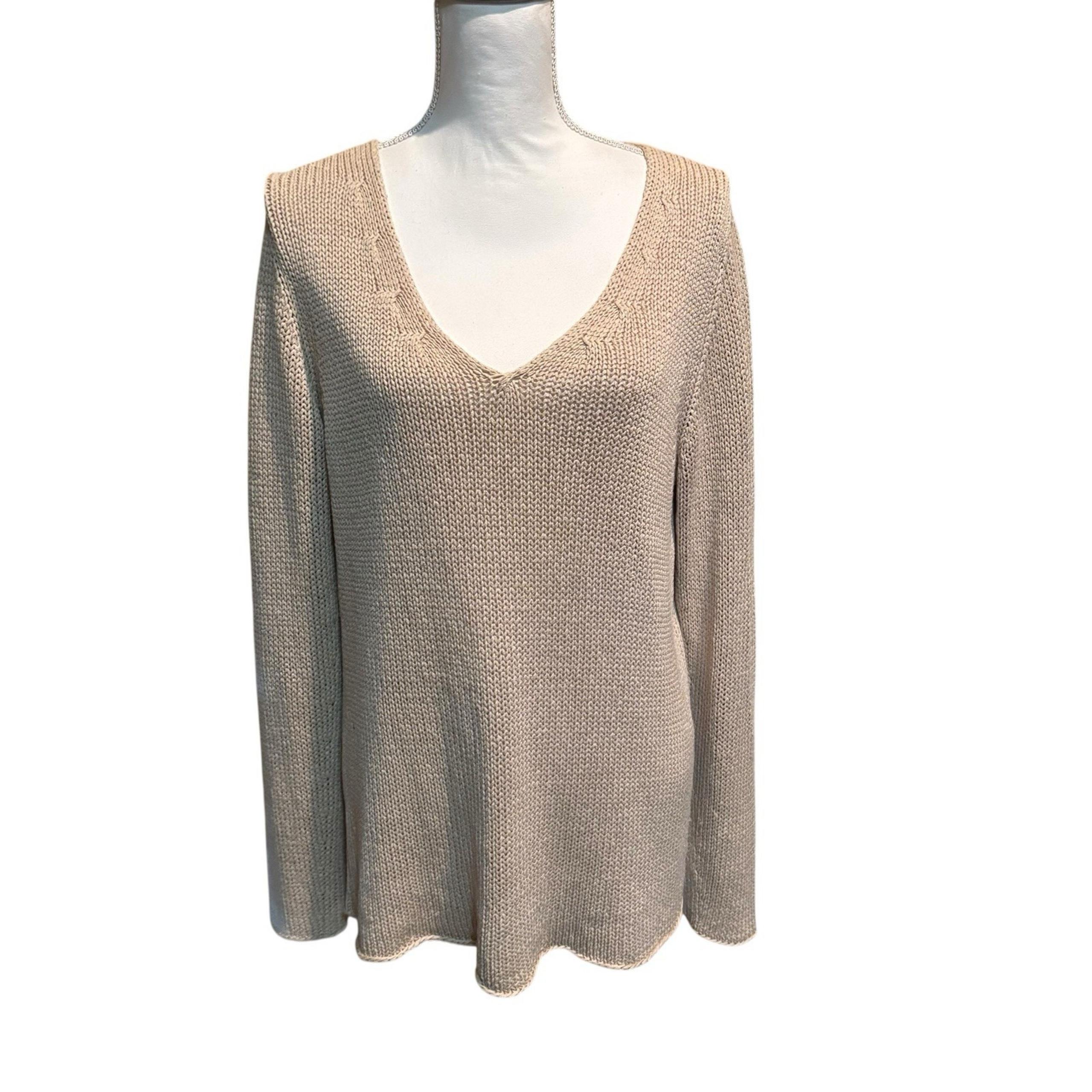 Banana Republic Sweater Womens XL Beige  V Neck Silk Knit Tunic Lightweight