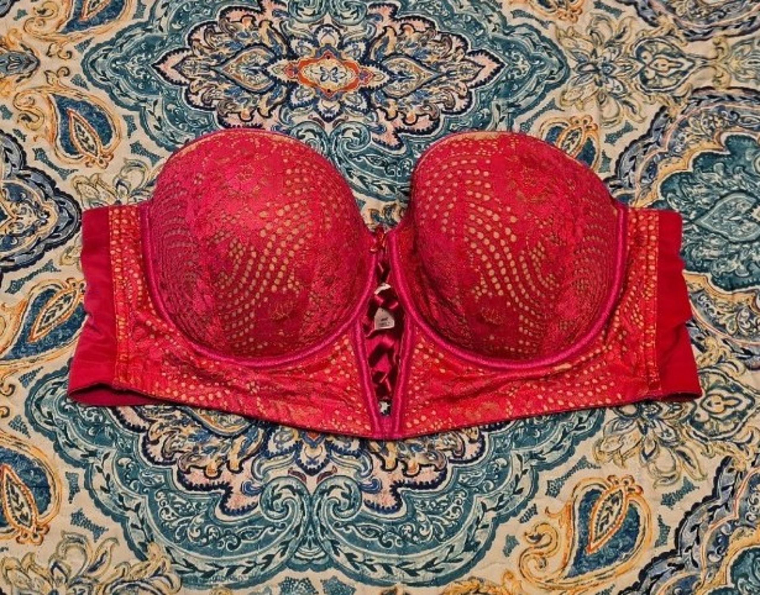 Cacique Hot Pink Strapless Lace Lightly Lined Underwire Bra 46C
