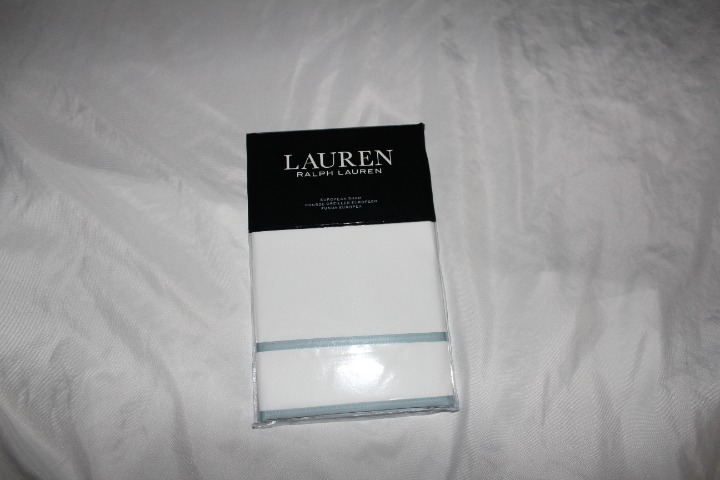 NEW Ralph Lauren Spencer Border Sateen Euro Size 26x26 Sham White Soft Teal