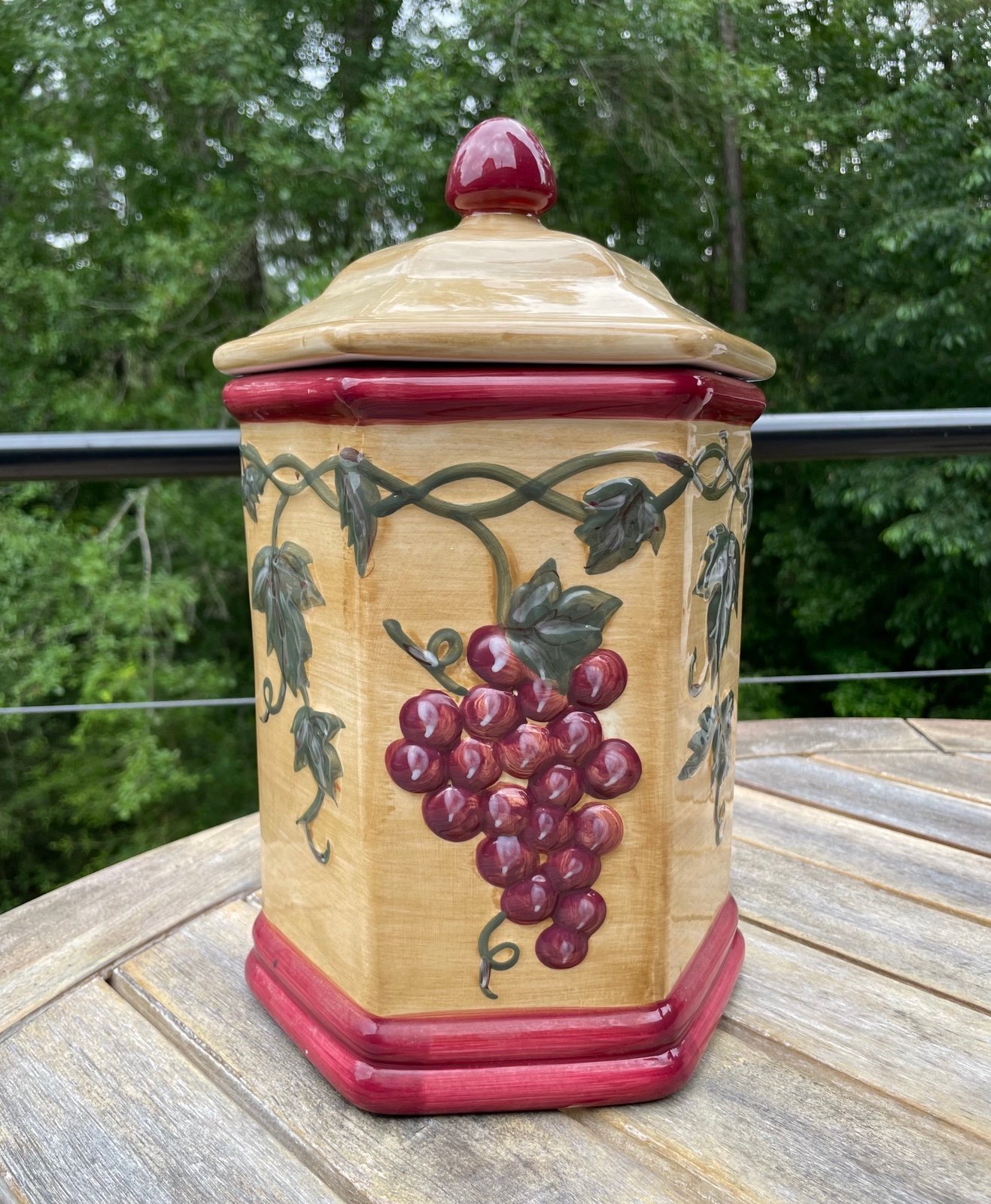 Vintage Nonni's Handmade Large Tuscan Ceramic Grape & Vines Cookie Jar
