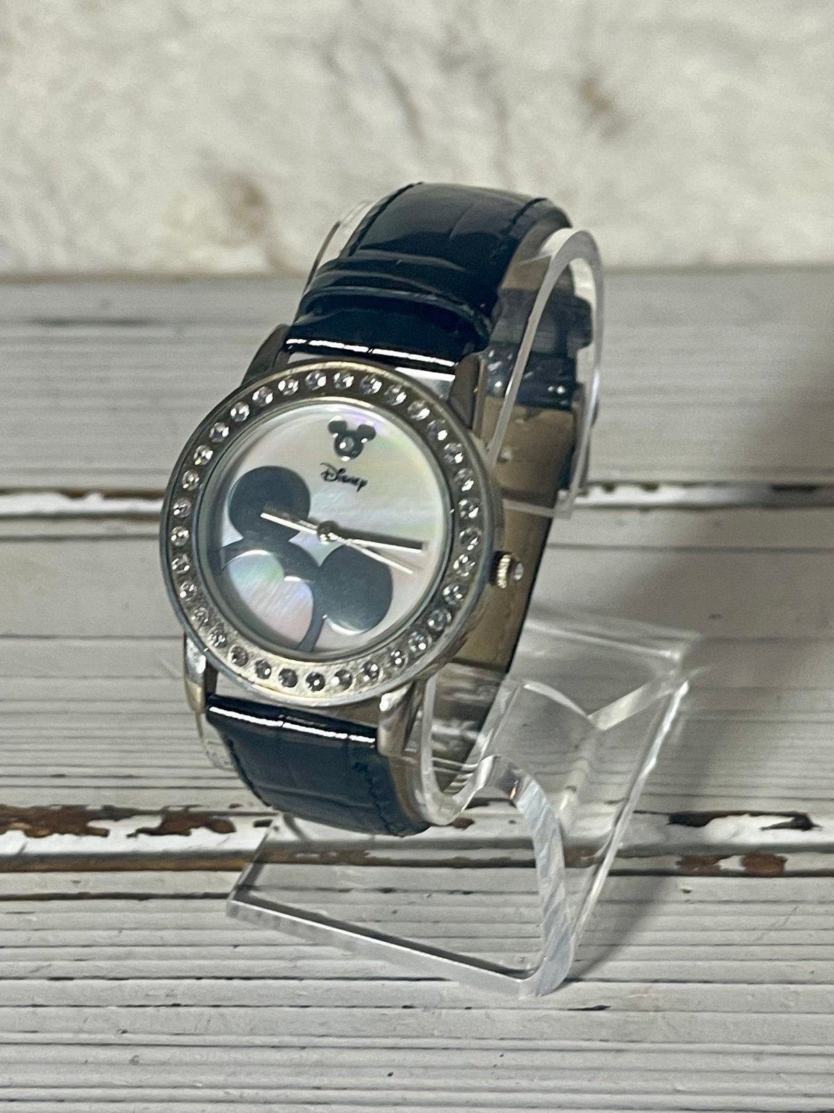 *WORKS* Disney Mickey Mouse Ears Women's Watch Mother Of Pearl Patent Leather