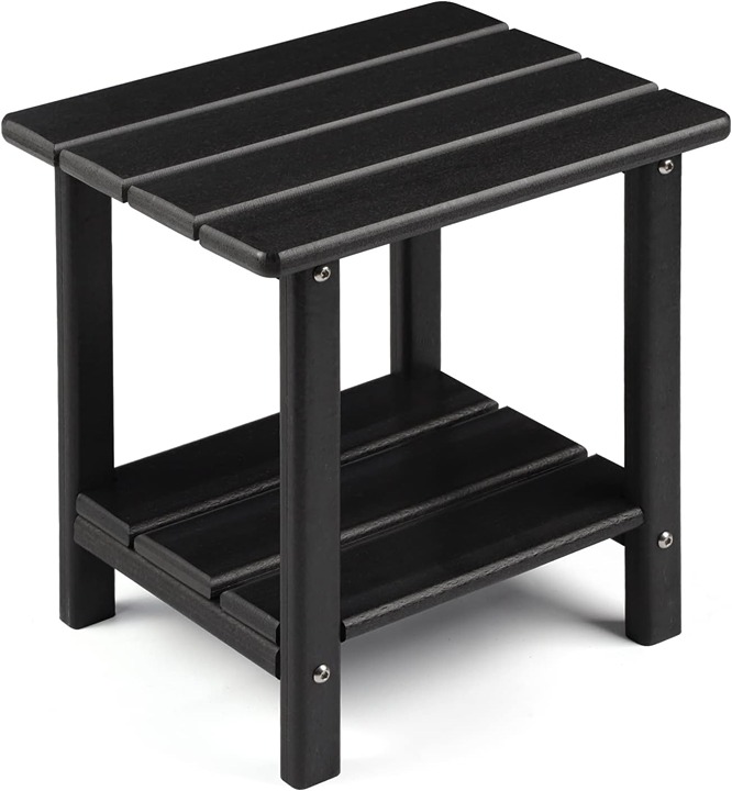 Outdoor Side Table 2 Tier Sturdy for Pool Porch Black