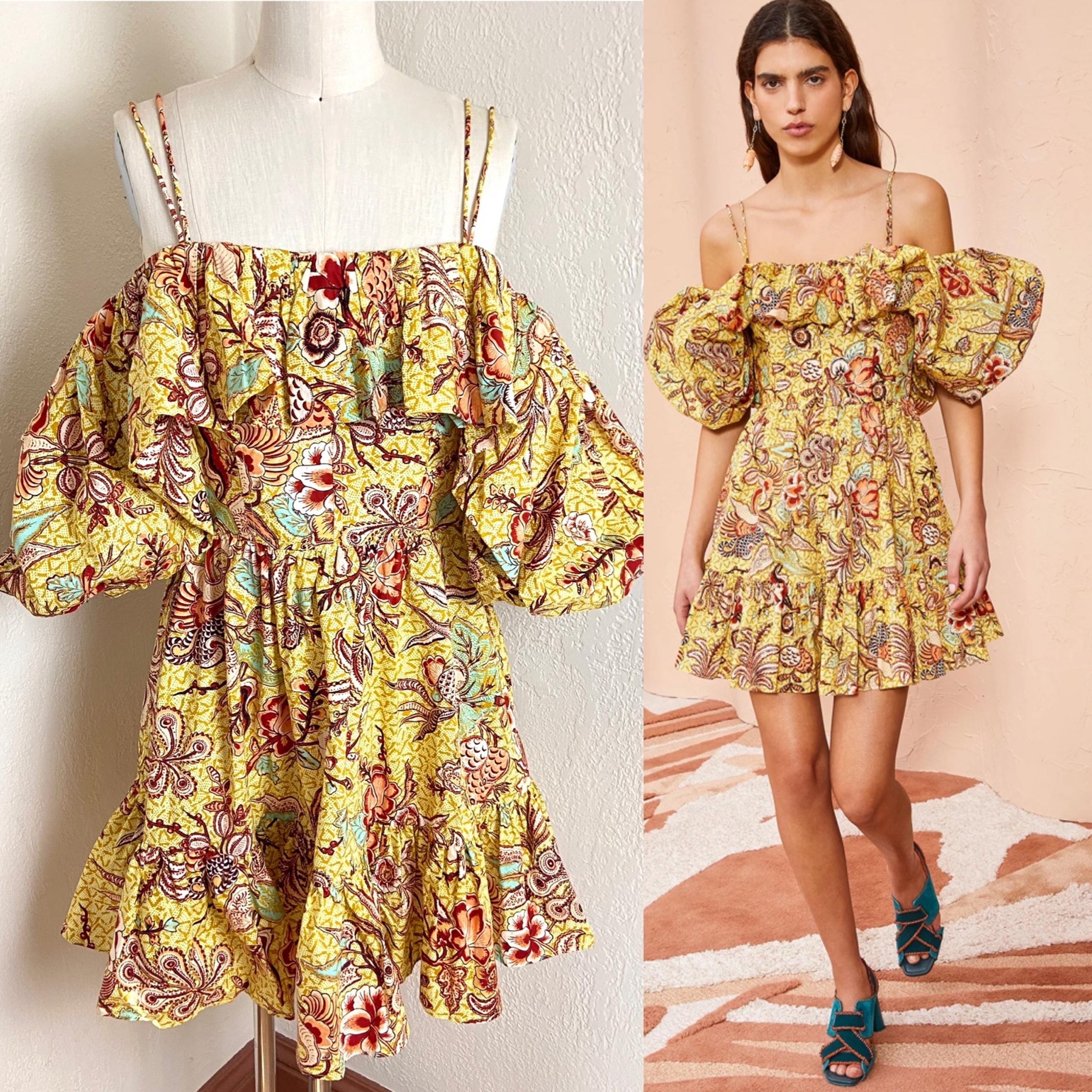$450 Ulla Johnson Lila Off Shoulder Mini Dress Yellow Calla Lily