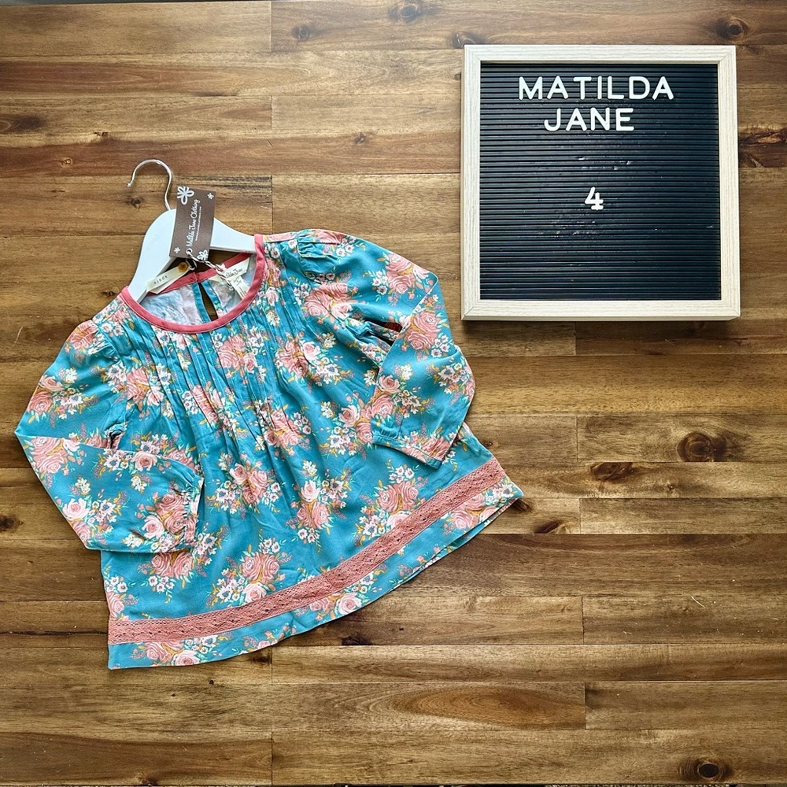 NWT Matilda Jane Just Imagine Afina Blue Pink Floral Rayon Top Long Sleeves 4