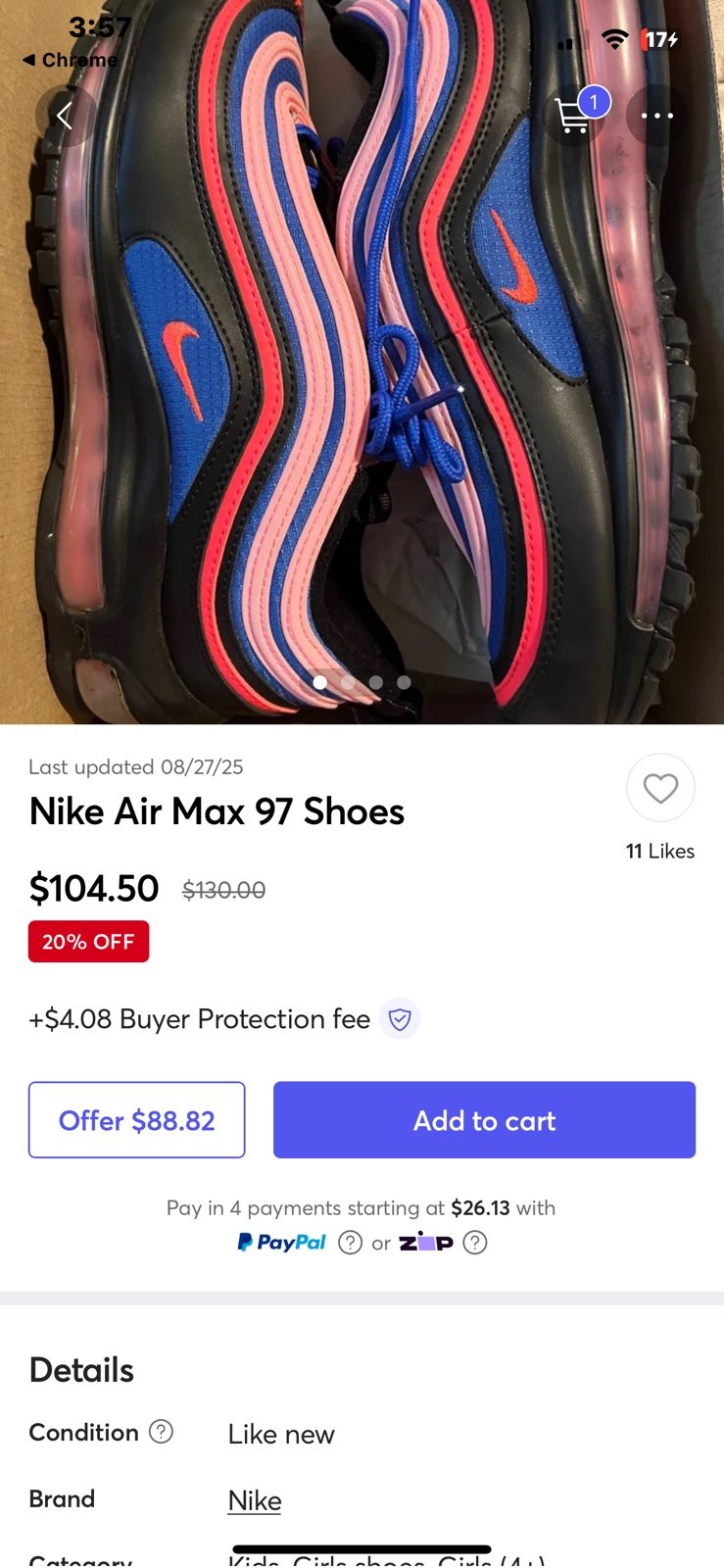 BNWOB 6.5 Y AirMax 97 in Royal Blue, NeonPink, Black and White. Pristine.