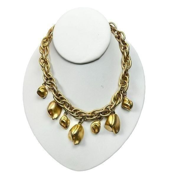 Vtg Kenneth Jay Lane Graduated Gold chucky necklace statement piece signed KJL