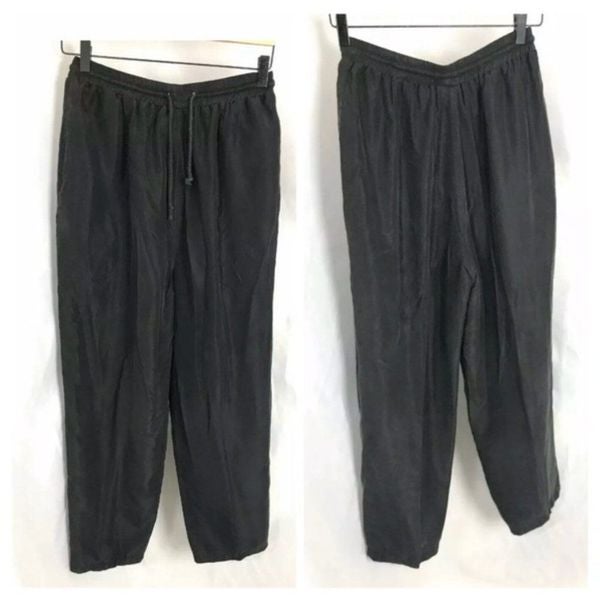 Vintage Black SILK Parachute Tracksuit Jogging Pants Lined