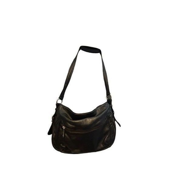 Stone Mountain Black Leather Hobo Shoulder Bag With Adjustable Strap & Multiple