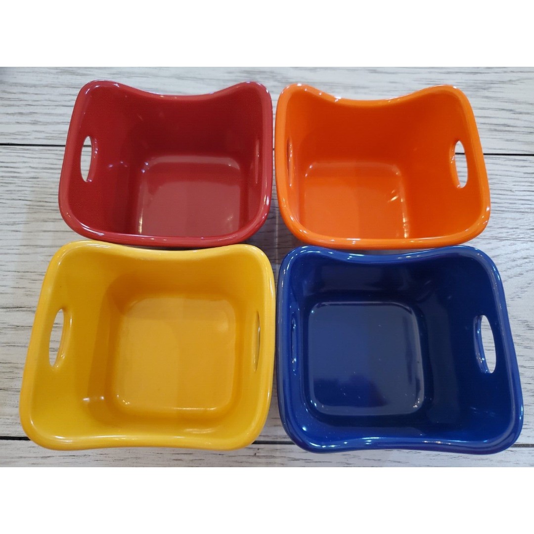 Rachael Ray Stoneware Ramekins 10 Oz Set of 4 Red Yellow Blue & Orange