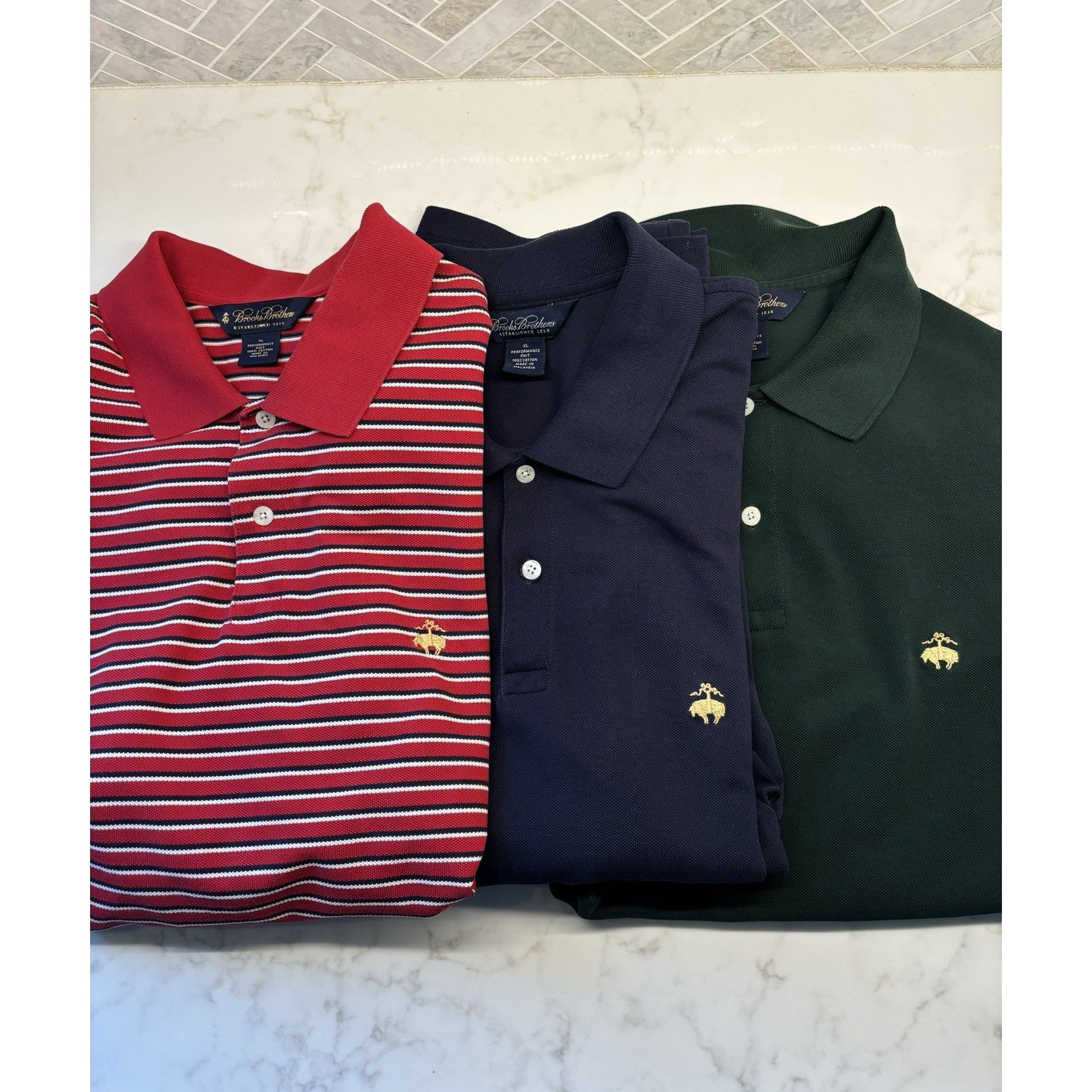 Lot Of 3 Brooks Brothers Performance Knit Polo Shirts Short Sleeve Bundle XL