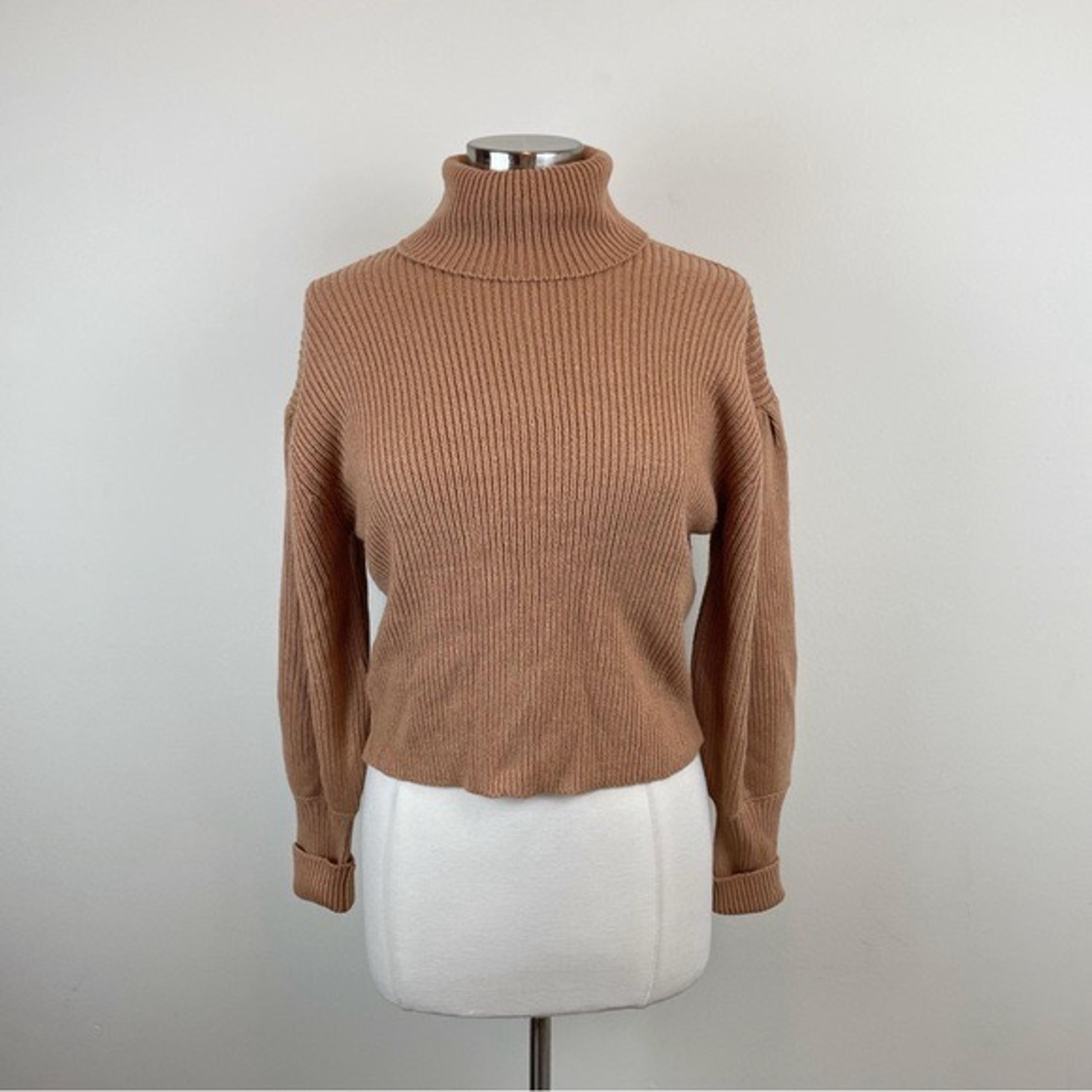 Collection Solid Brown Ribbed Knit Turtleneck Bubble Sleeve Sweater - Nasty Gal
